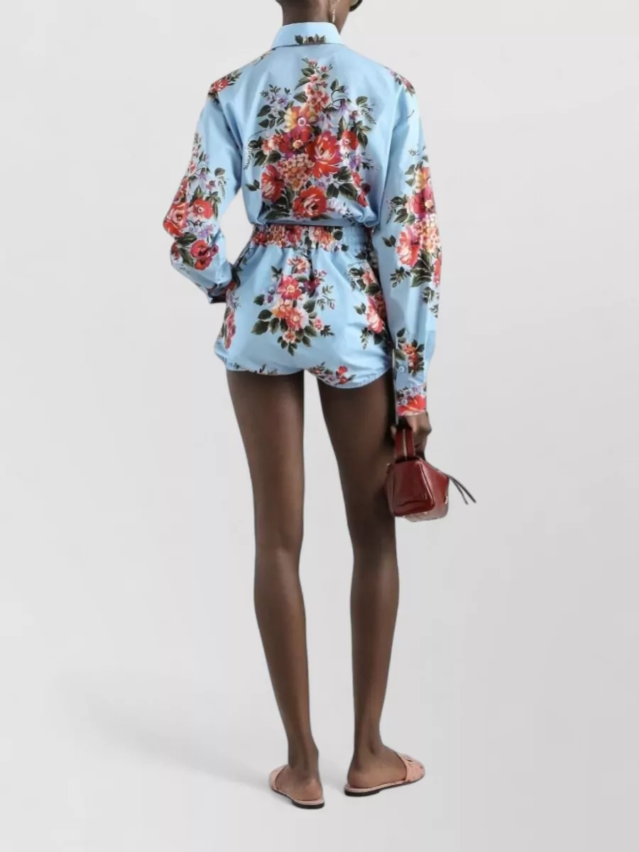 Dolce&Gabbana Cotton Floral Print Knotted Long Sleeve Blouse