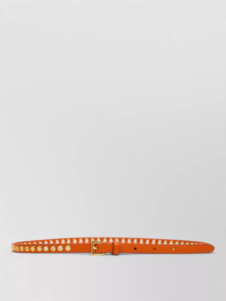 Prada leather skinny eyelet belt