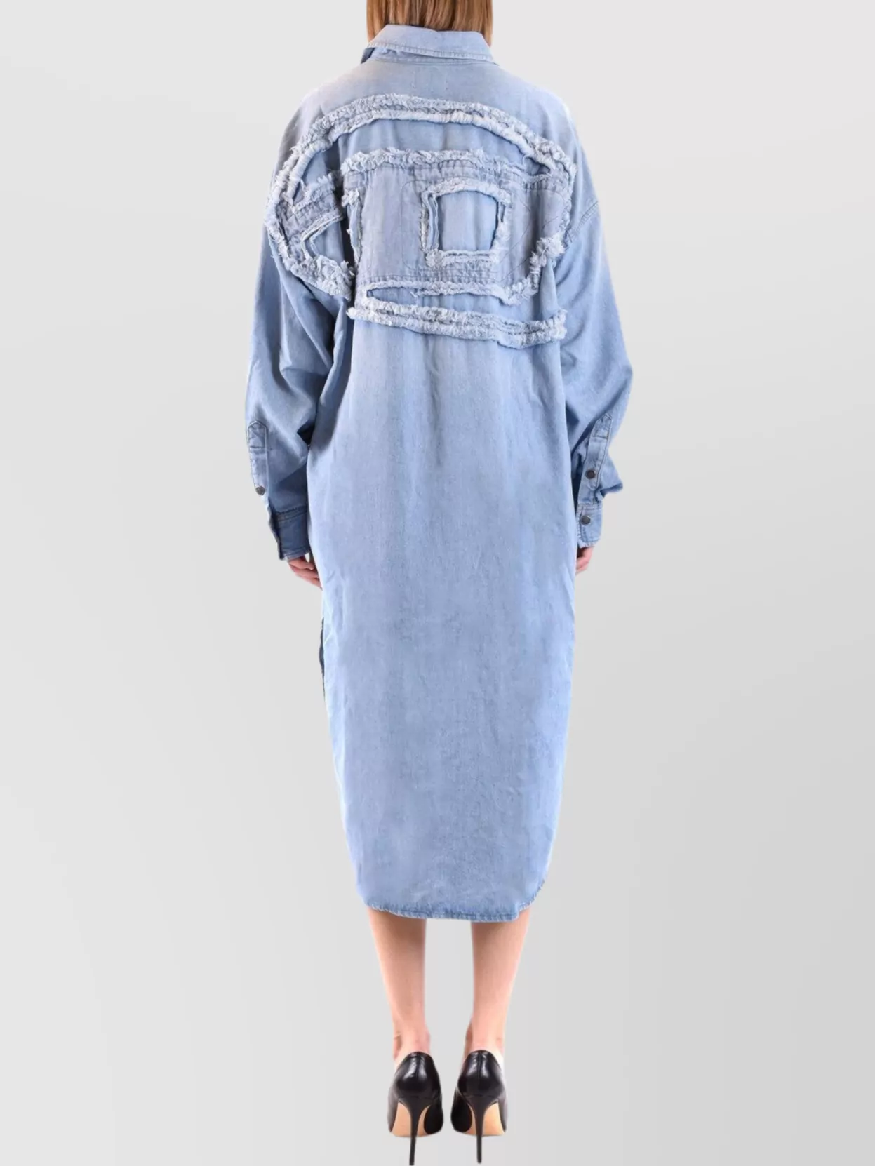 Diesel Long Sleeve High-Low Hem Frayed Detailing Dress