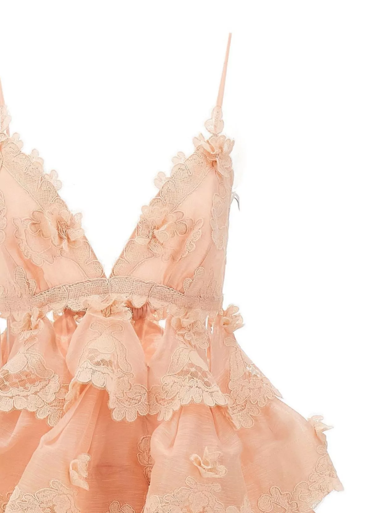 Zimmermann Linen And Silk Long Dress With Embroidered Flounces