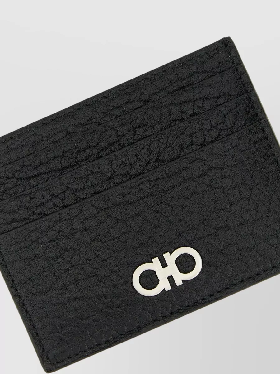 Ferragamo Gancini Leather Card Holder Textured