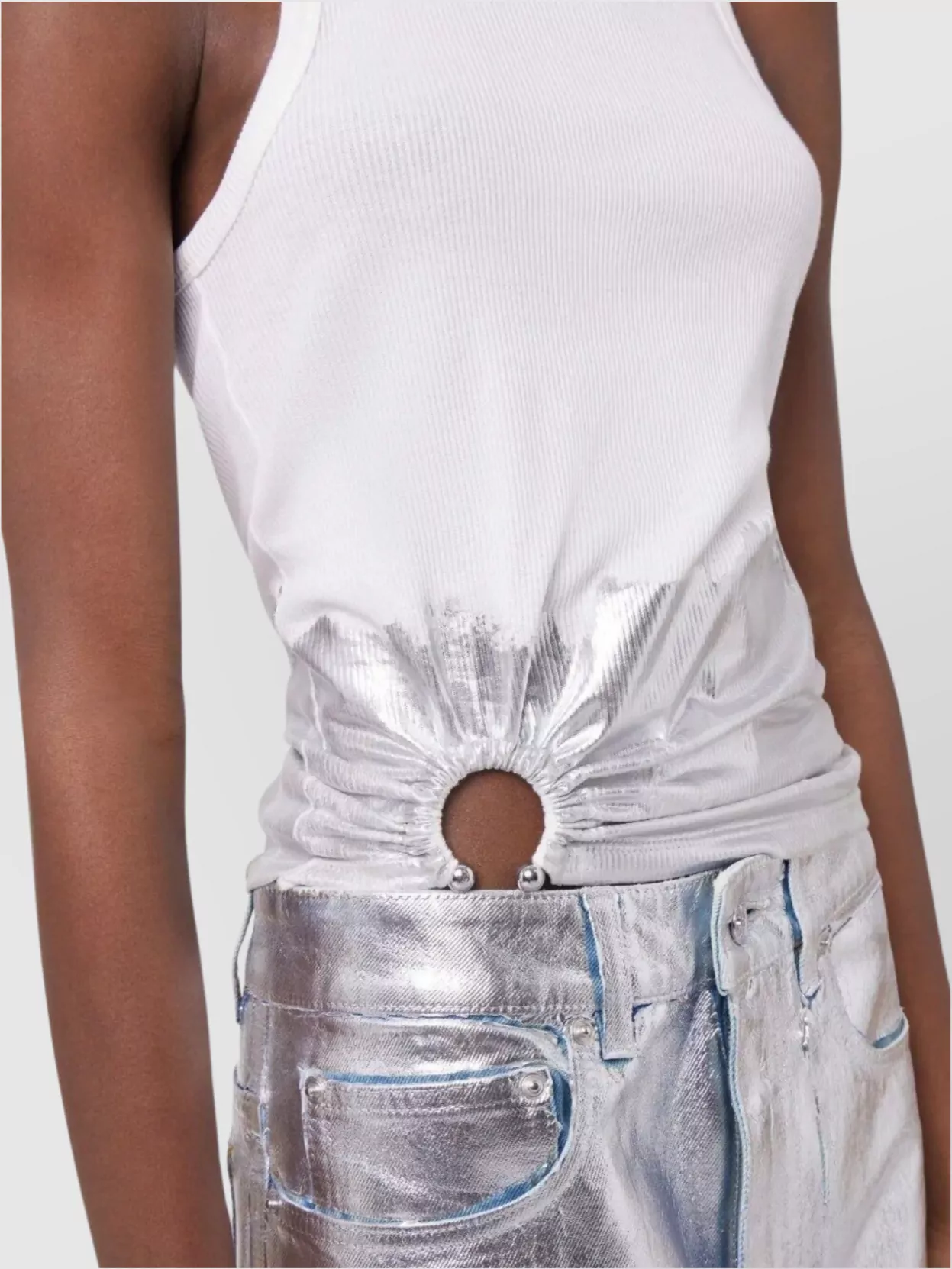 Rabanne Embellished Metallic Ribbed Stretch-cotton Jersey Tank