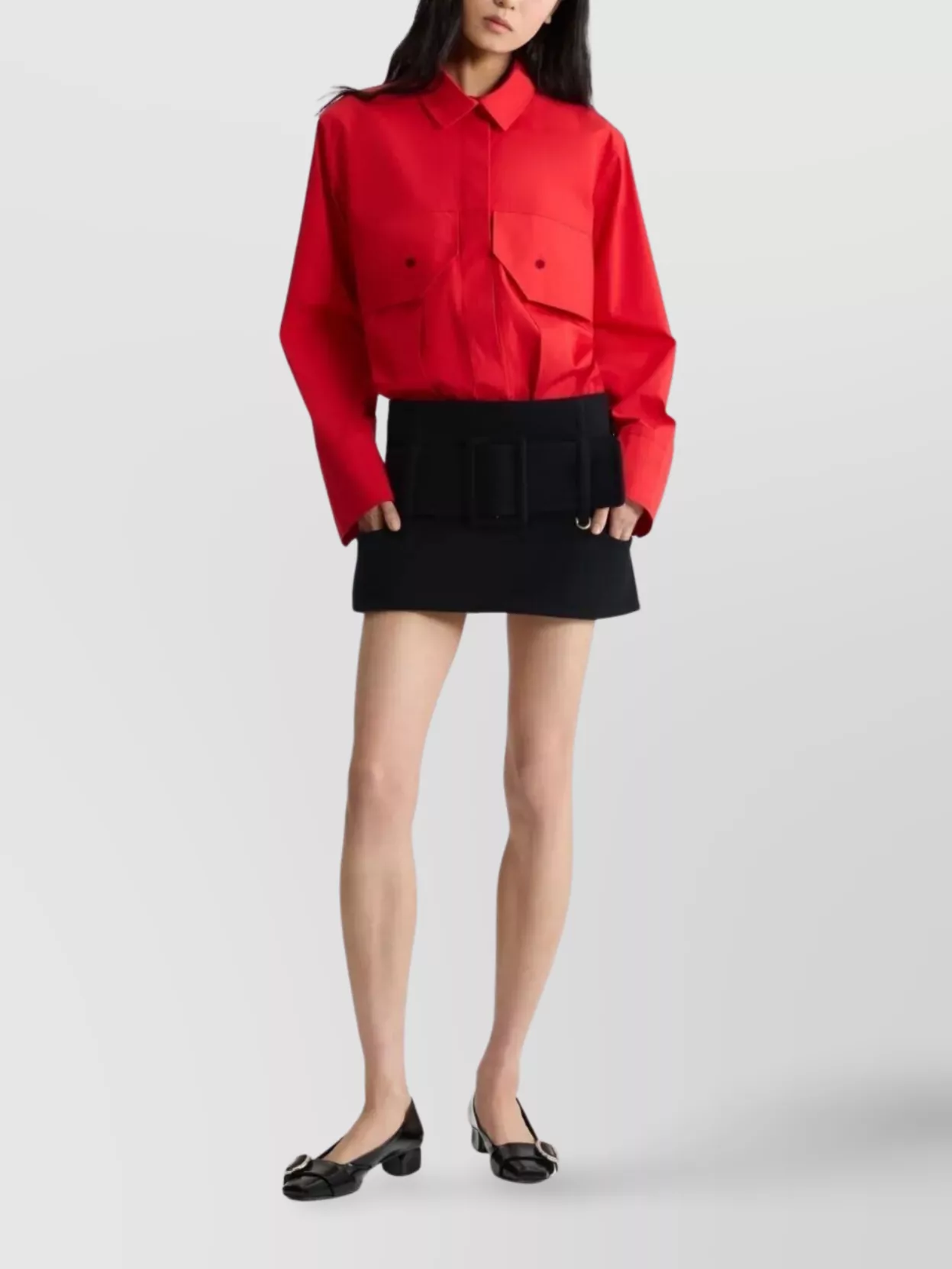 Patou Mini Skirt With Wide Belt And Side Pocket In Black