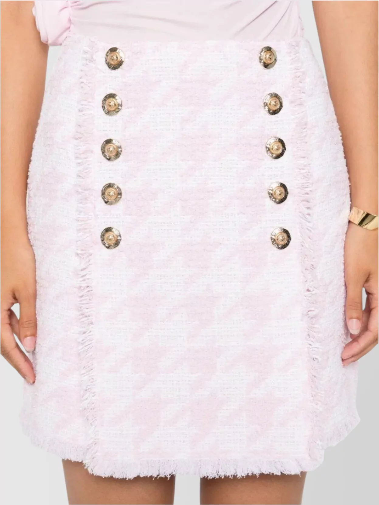 Balmain Tweed High Waist Buttoned Mini Skirt