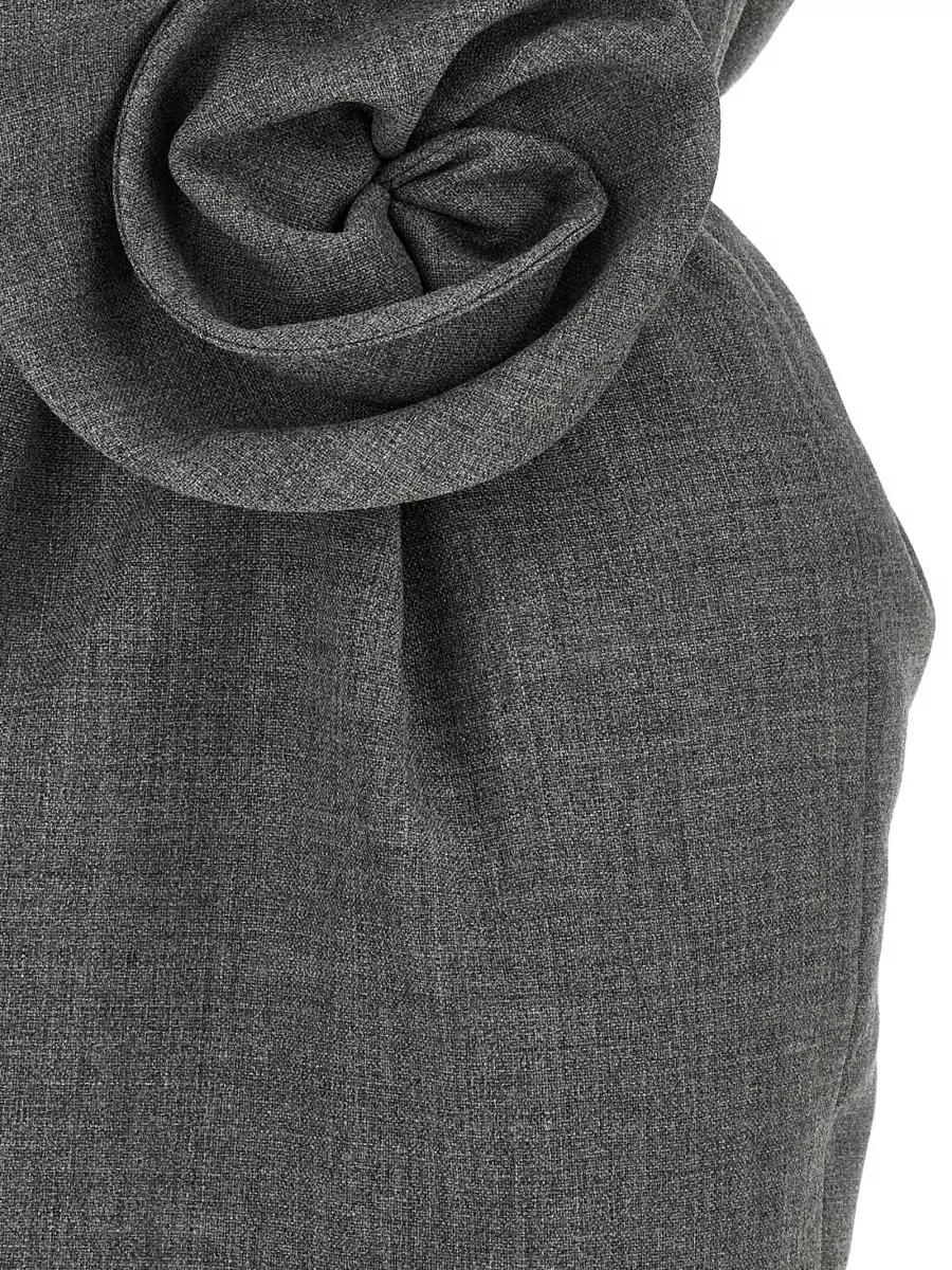 Magda Butrym Wool Silk Draped 3D Flower Boat Neck Evening Dress