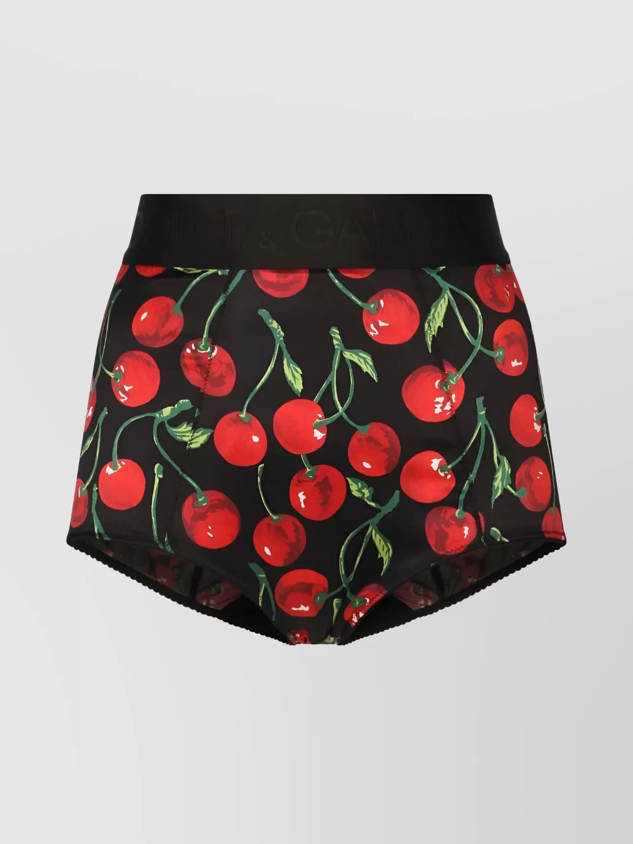 Shop Dolce & Gabbana Waistband Panties With Cherry Print And Contrast Trim In Black