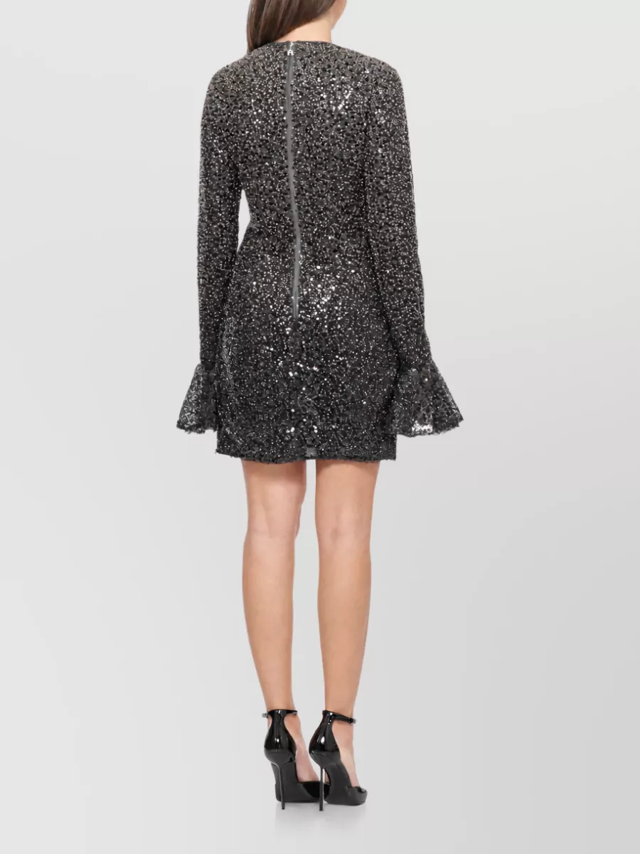 Rotate Sequin Beaded Long-Sleeve Mini Dress