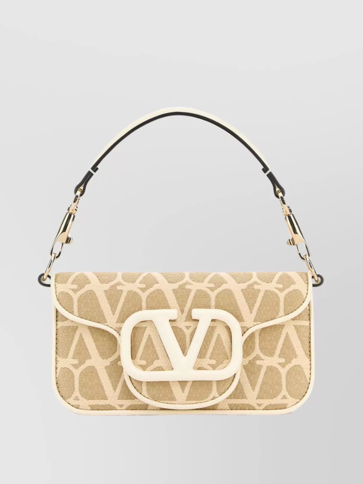 Shop Valentino Iconographe Canvas And Locò Leather Shoulder Bag