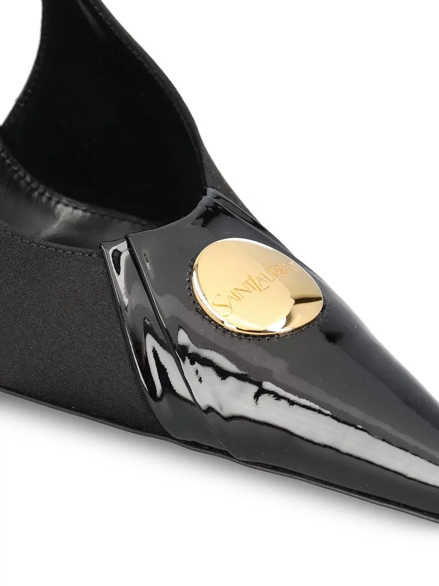 Saint Laurent Patent Leather Satin Slingback Pumps