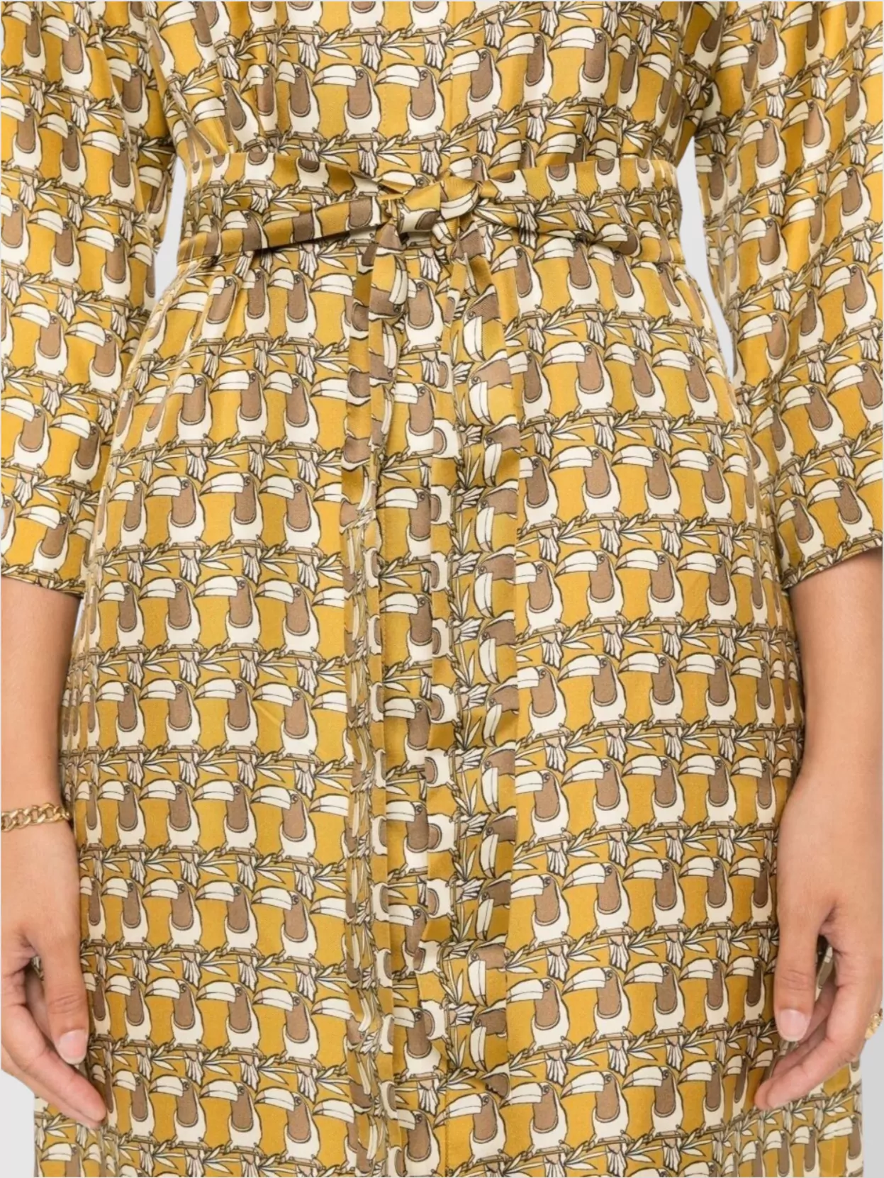 Max Mara Dress Printed Belted Waist Mandarin Collar