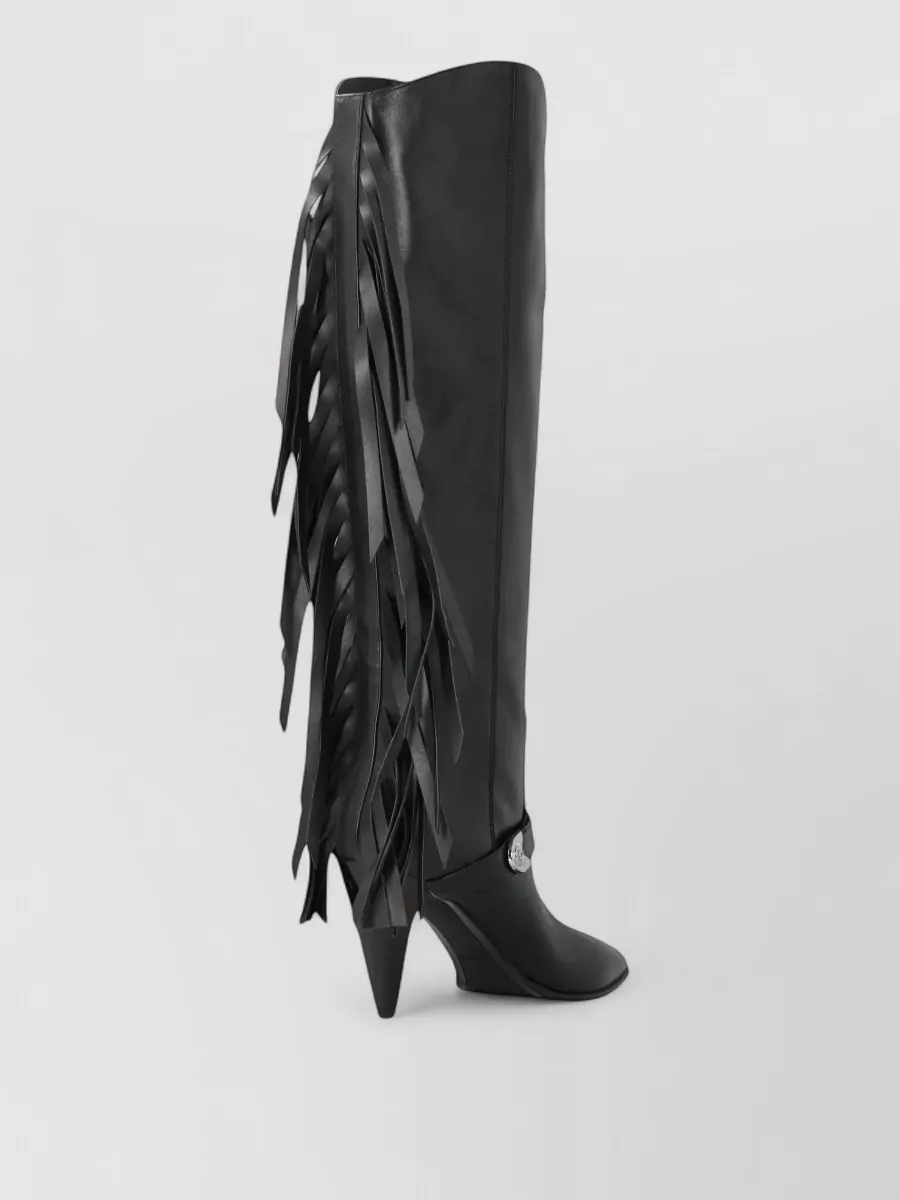 Pinko Leather Fringe Ankle Boots