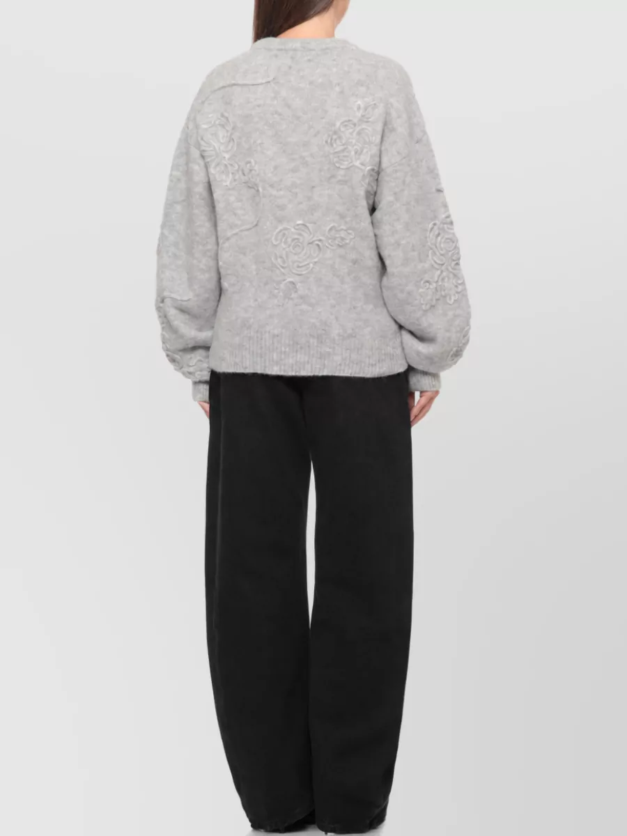 Rotate Ribbed Floral-Embossed Sweatshirt