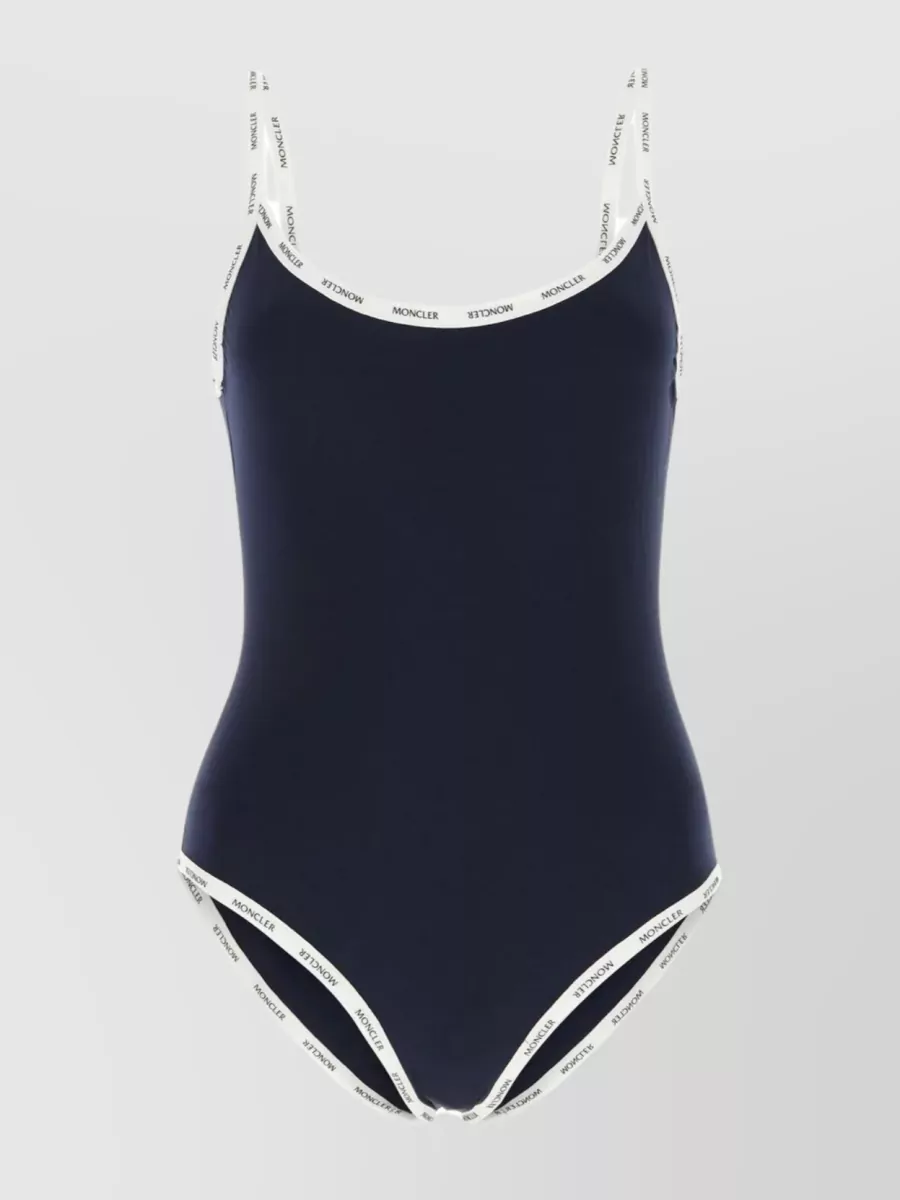 Shop Moncler Backless Round Neck Swimsuit In Blue