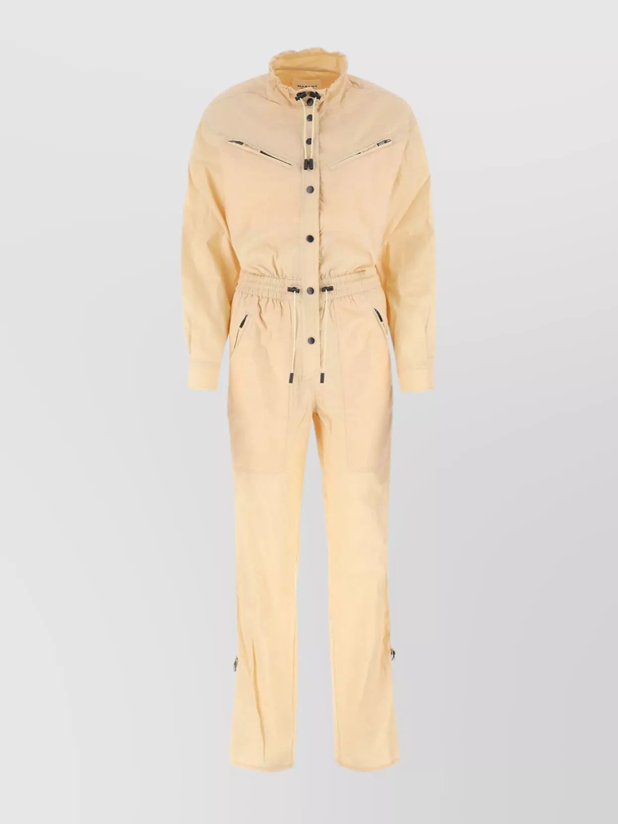 Shop Isabel Marant Étoile Cotton Jumpsuit With Elastic Waist And Zip Pockets In Cream