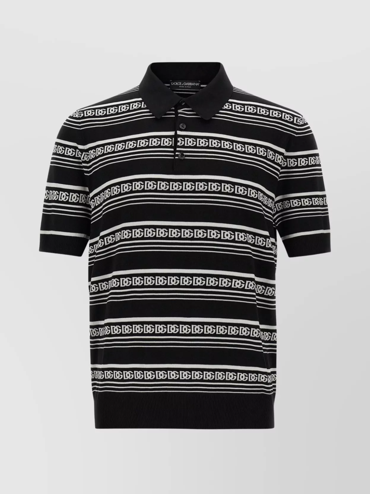 Dolce & Gabbana Knitted Polo Shirt With Short Sleeves In Black