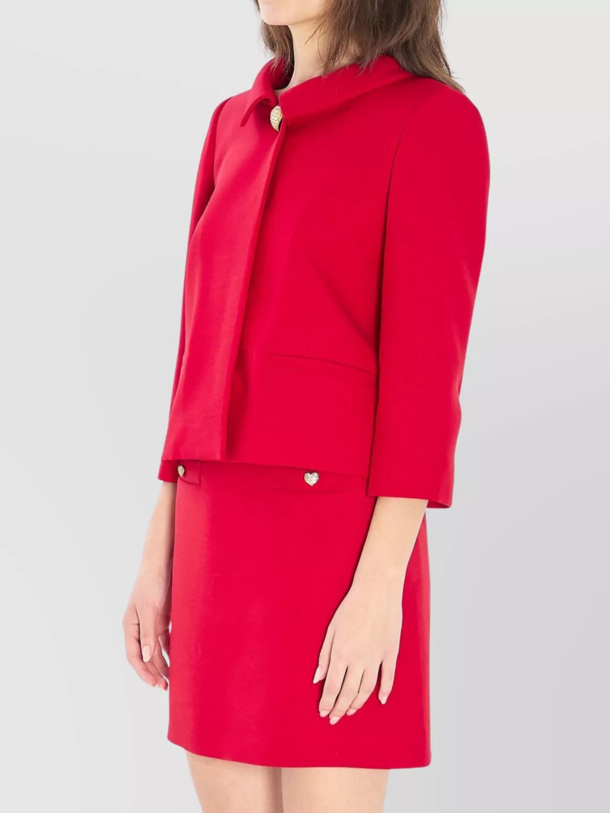 Valentino Couture Crepe Jacket Jeweled Buttons In Red