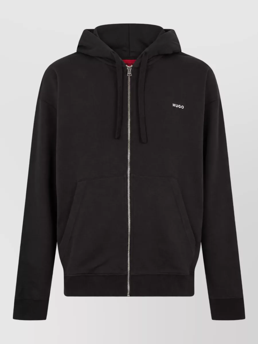 Boss cotton zip-up hooded jacket