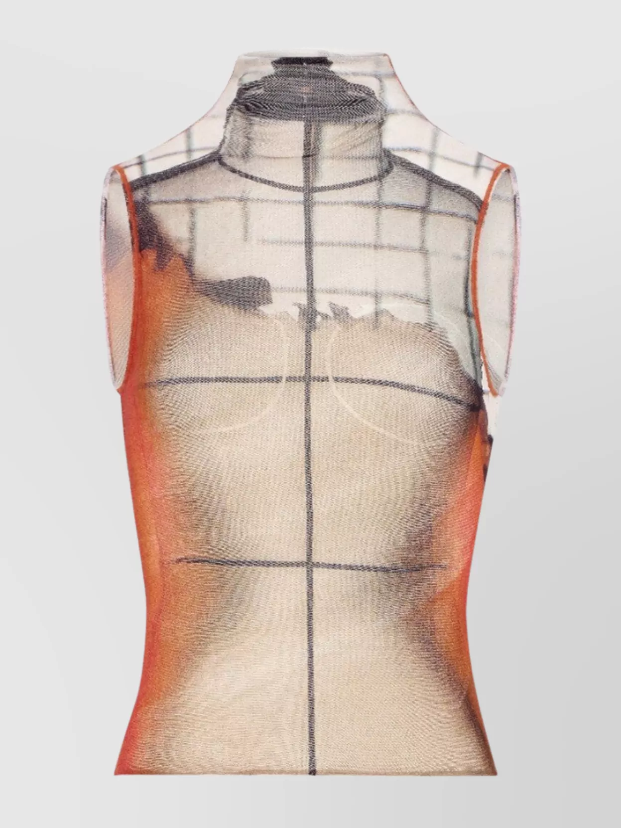 Jean Paul Gaultier Printed Tulle The Fire Tank Top In Orange