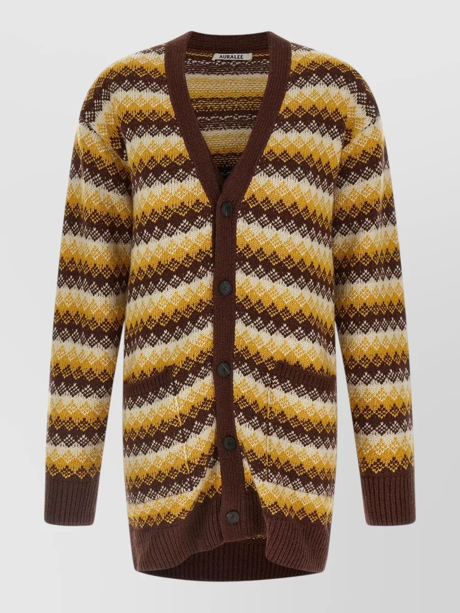 Auralee cashmere jacquard cardigan