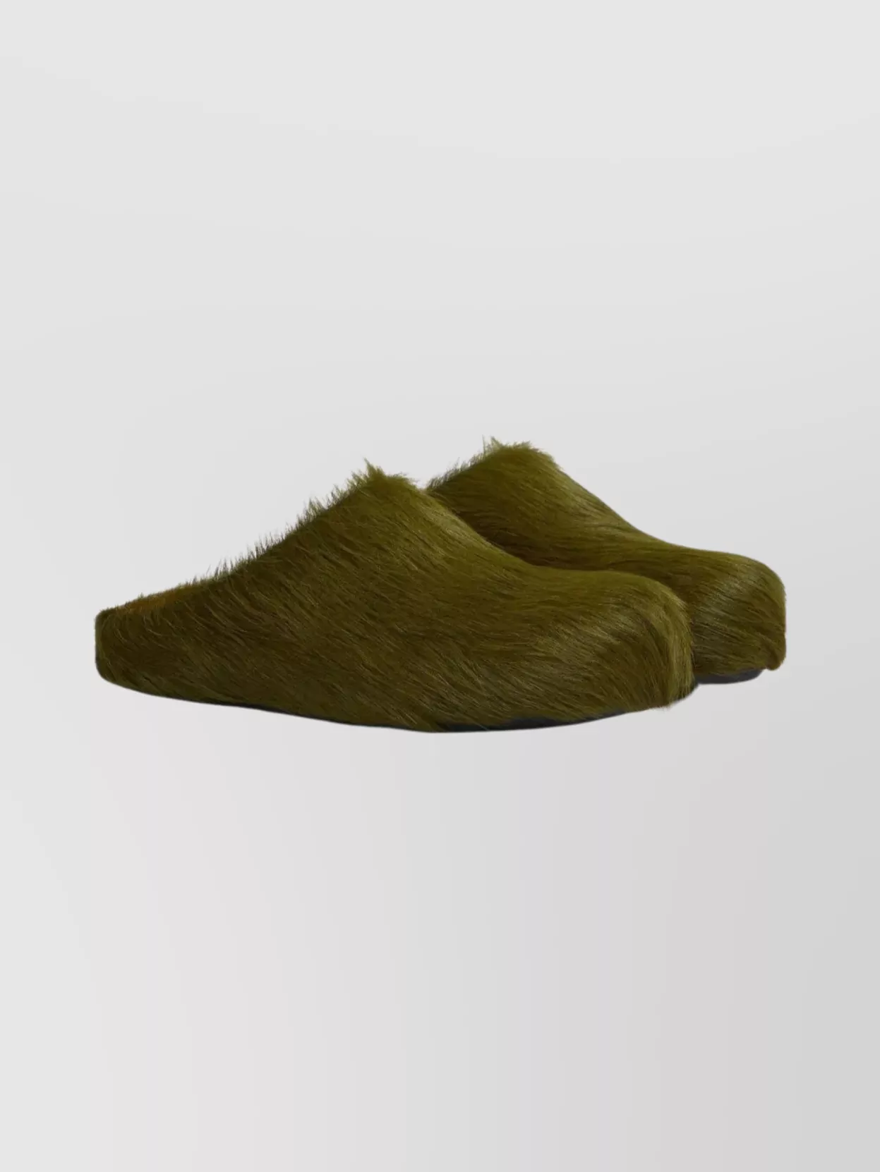Marni Flat Leather Mules Faux Fur Texture In Green