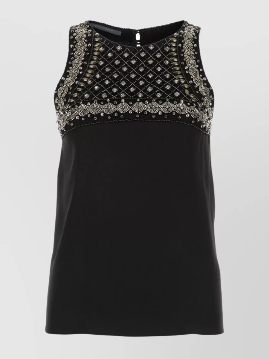 Shop Alberta Ferretti Sleeveless Jewel-embellished Mesh Top In Black