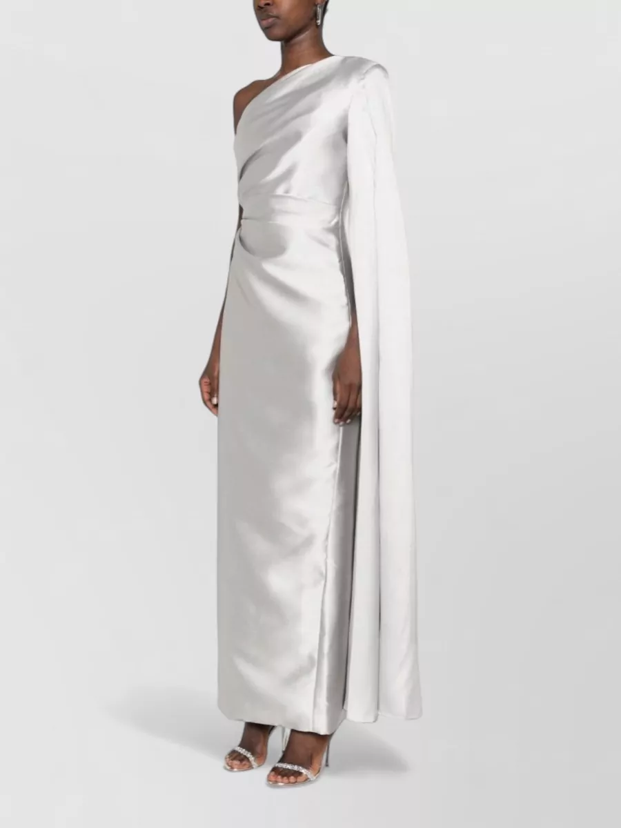 Solace London Silver One-Shoulder Sleeveless Maxi Gown