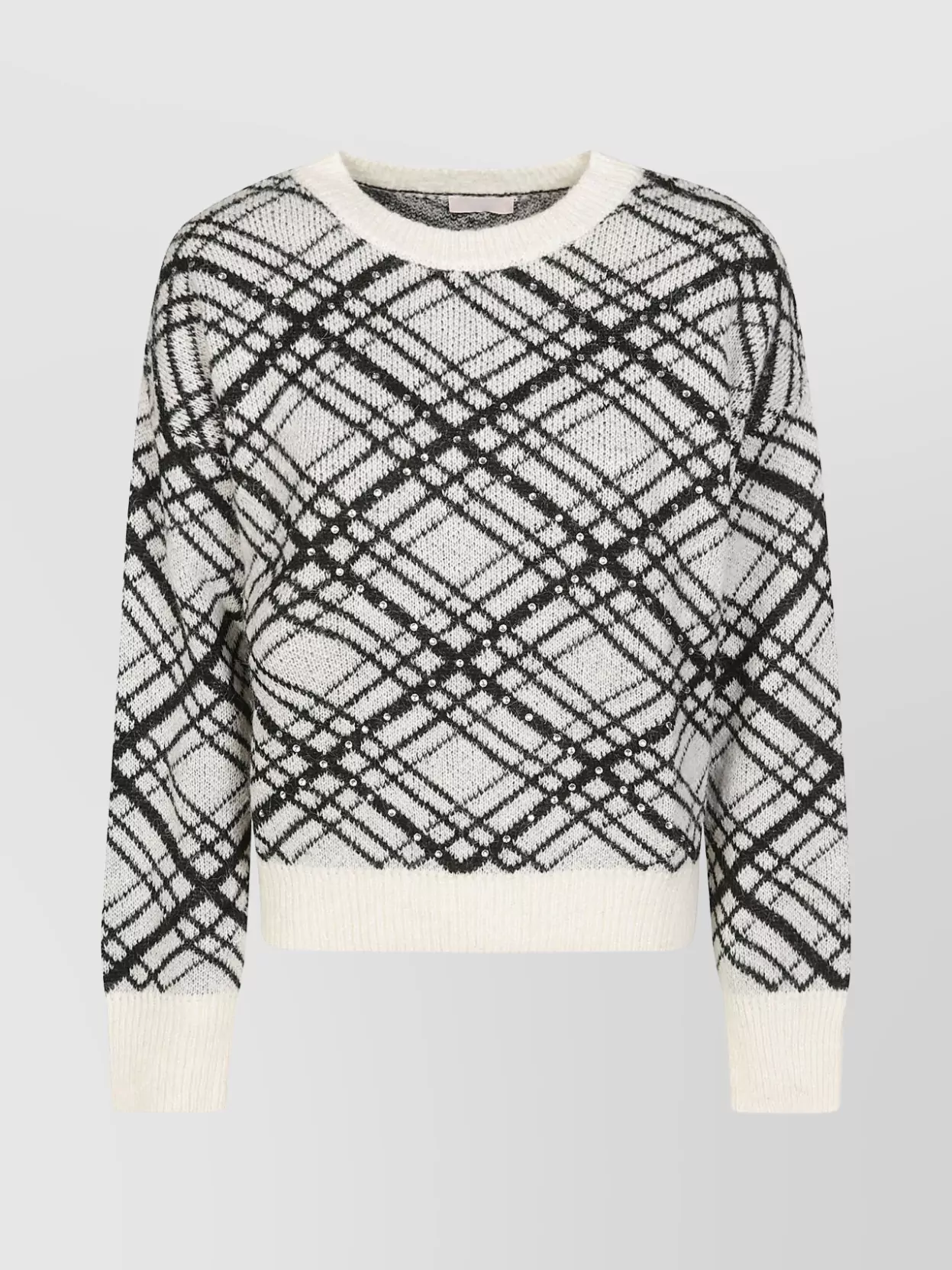 Shop Liu •jo Quadri Knit Crew Neck Sweater