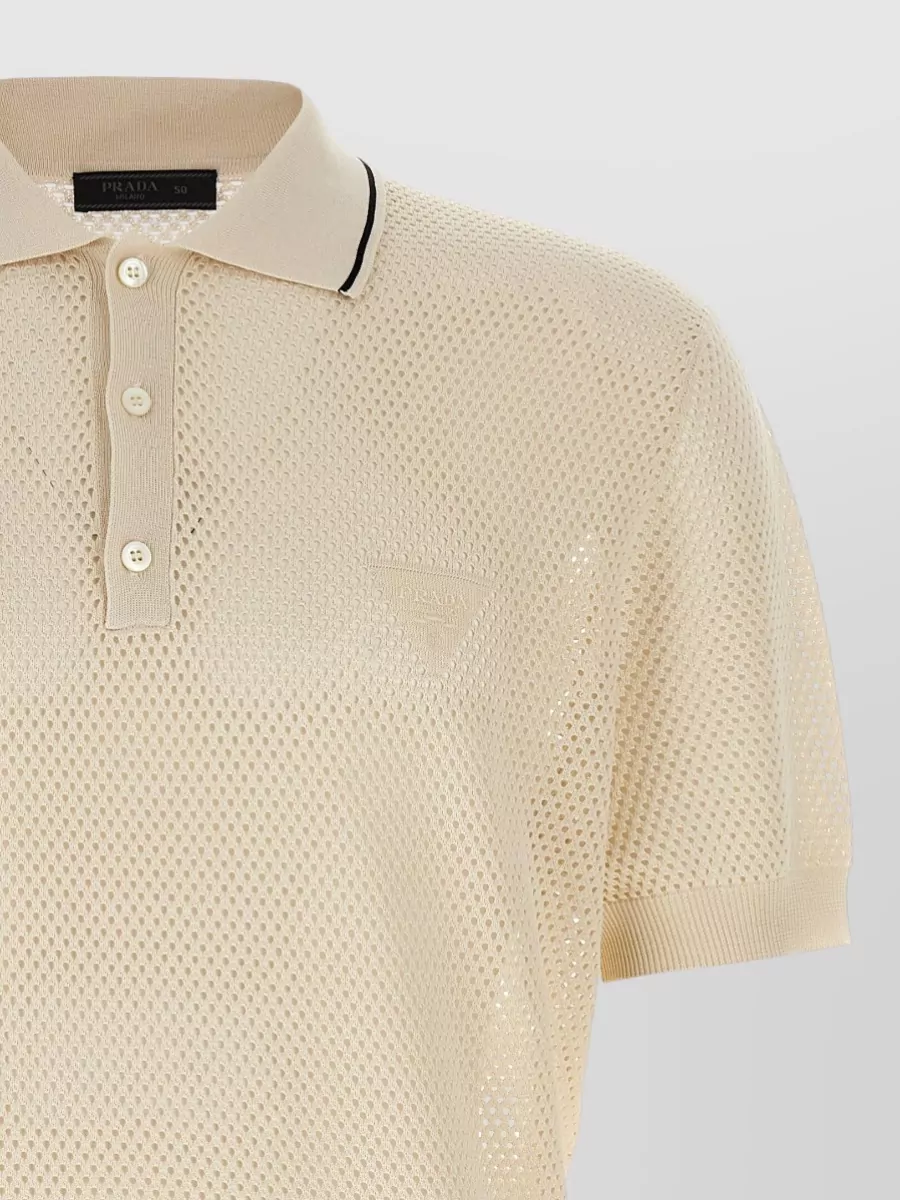 Prada Silk Blend Openwork Short-Sleeve Polo Shirt