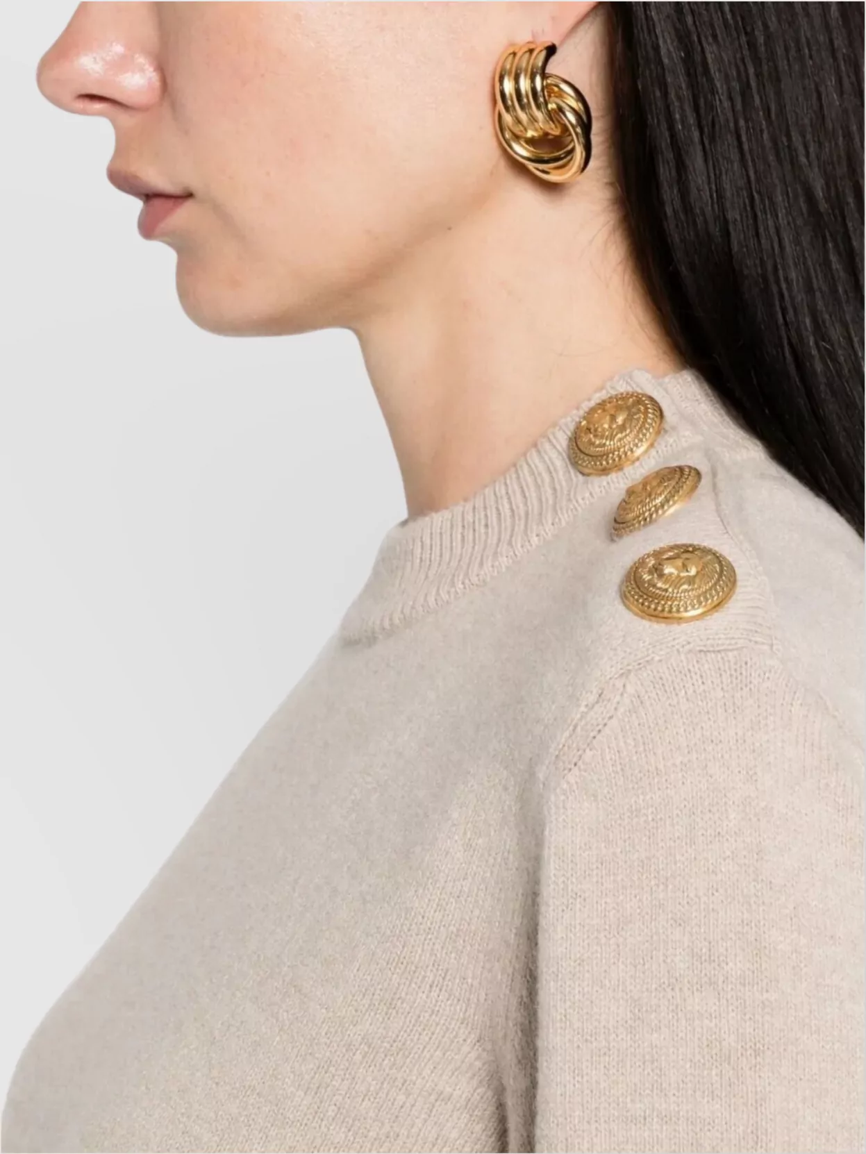 Balmain Cashmere Blend Sweater With Buttoned Crew Neck