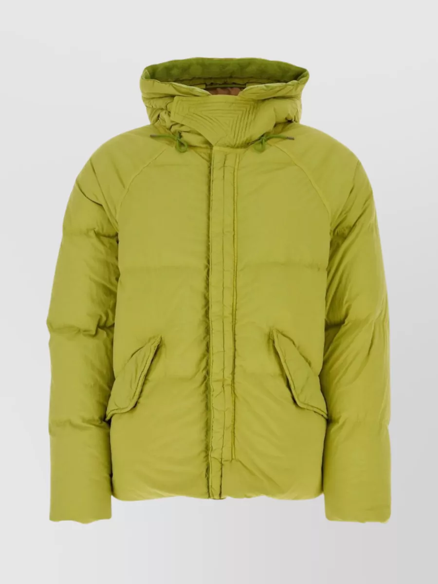 Shop Ten C Nylon Hooded Down Jacket With Raglan Sleeves In Brown