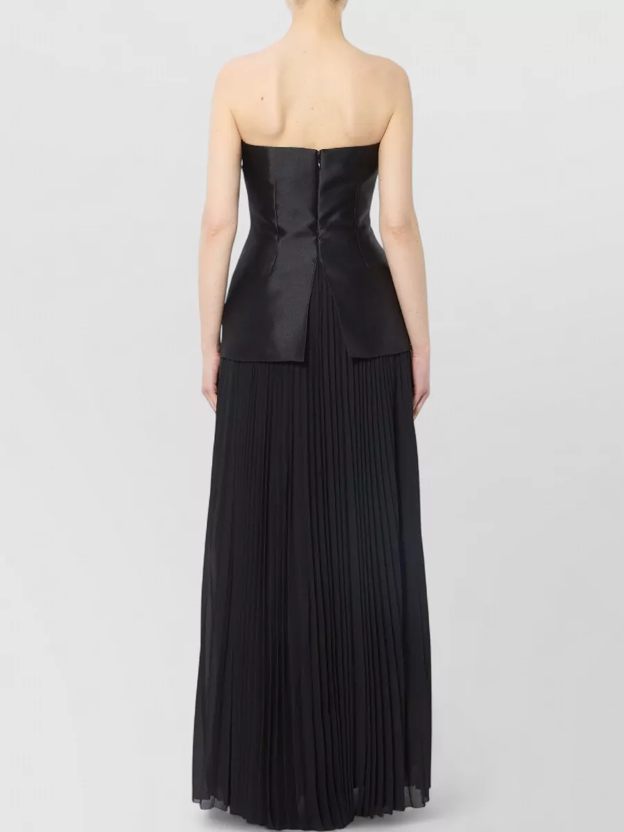 Solace London Draped Bustier Pleated Chiffon Maxi Dress