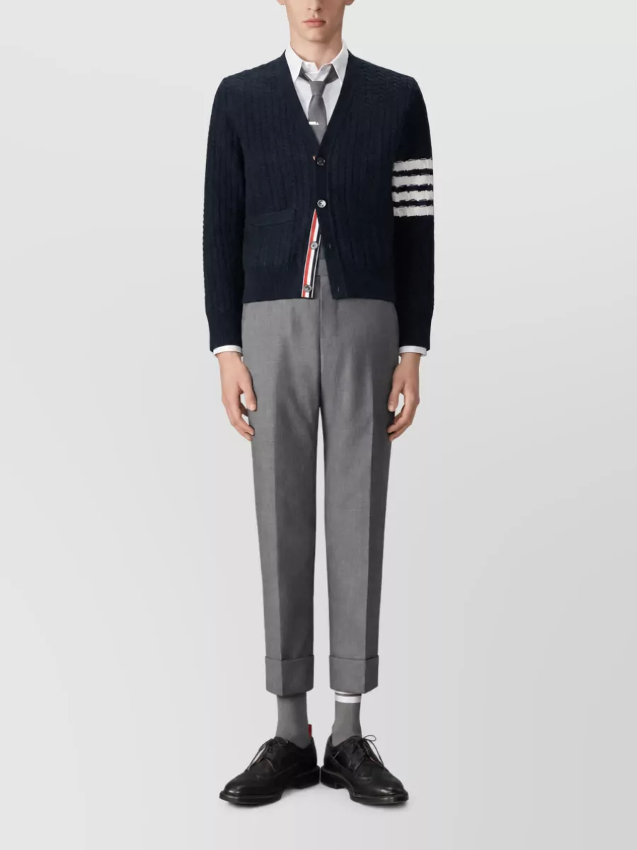 Thom Browne Wool Relaxed-Fit Cable-Knit V-Neck Cardigan