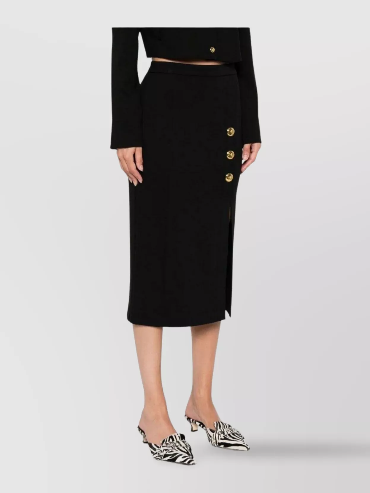 Pinko Midi Skirt With Gold Buttons And Side Slit