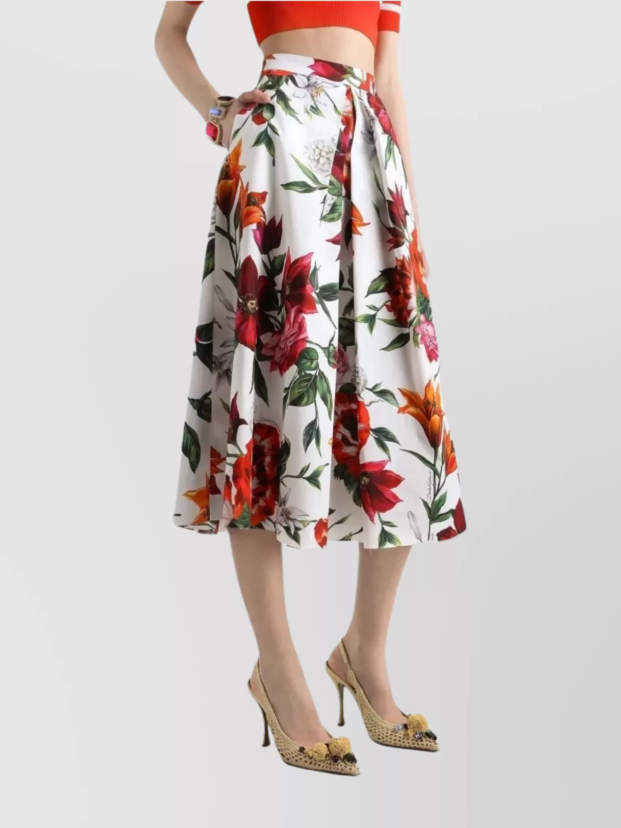Dolce & Gabbana Multicolor Midi Skirt With All-over Floral Print And Rear Zip Closure In Cotton Woman