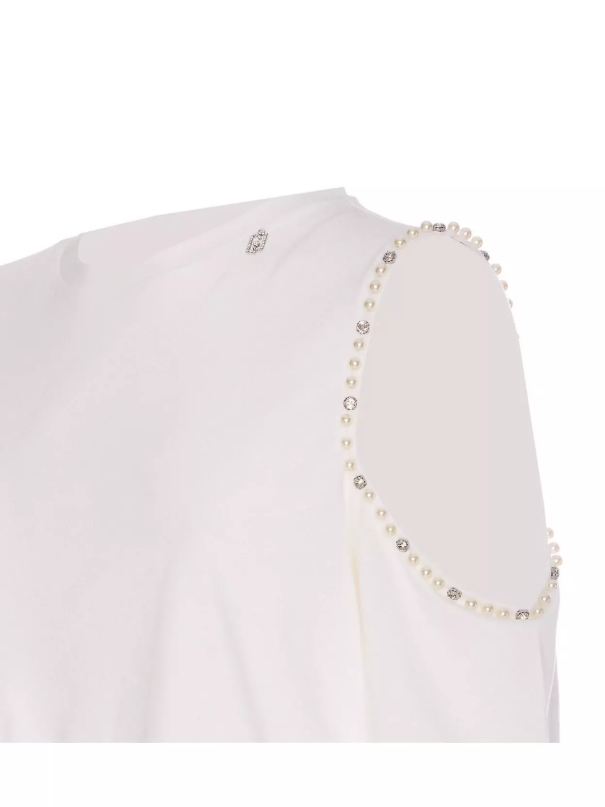 Liu •jo Crewneck Cold Shoulder T-shirt With Pearl Embellishments