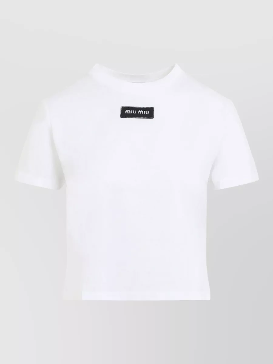 Miu Miu Cotton Logo Patch Cropped T-Shirt
