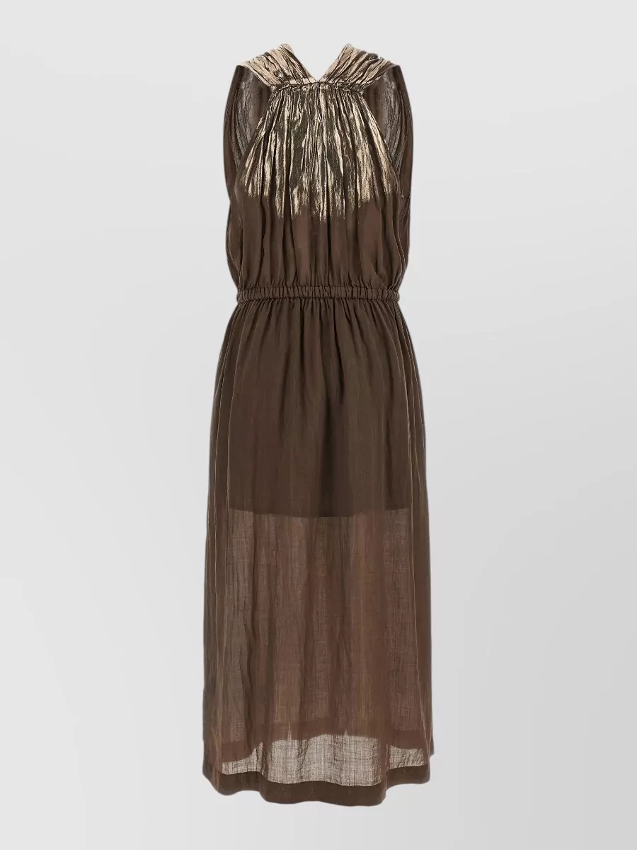 Nude v-neck sleeveless midi dress