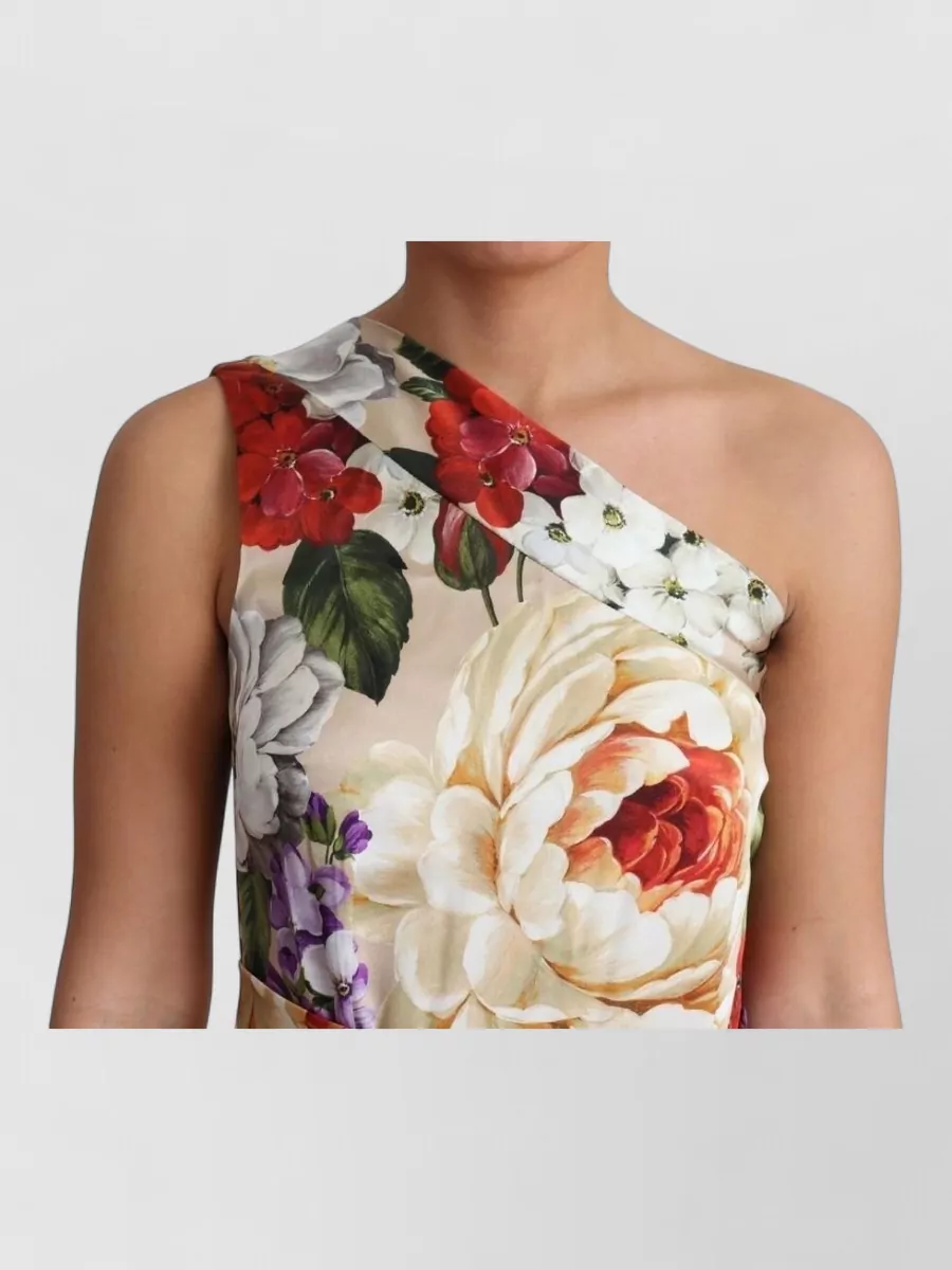 Dolce&Gabbana Silk One-Shoulder Floral-Print Maxi Dress