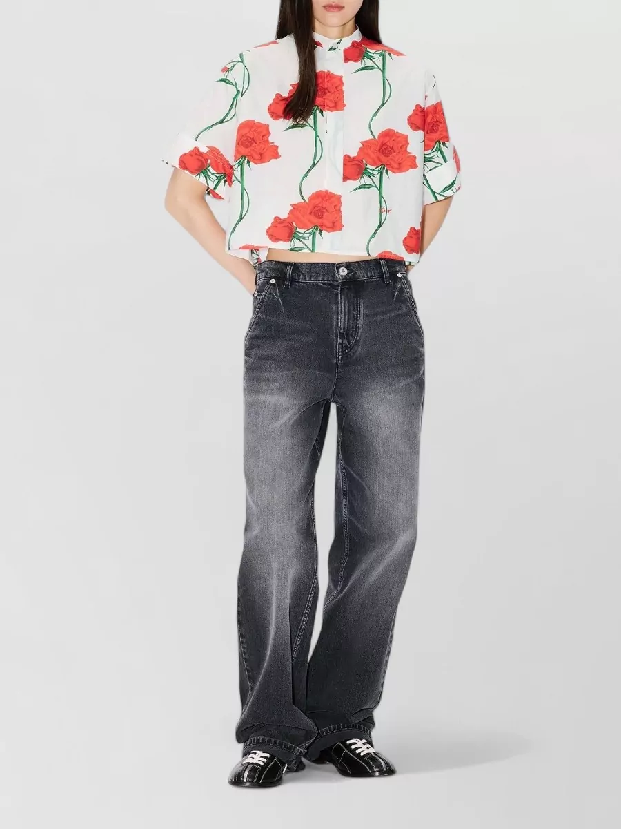 Kenzo Cotton Poplin Short-Sleeve Mandarin-Collar Shirt