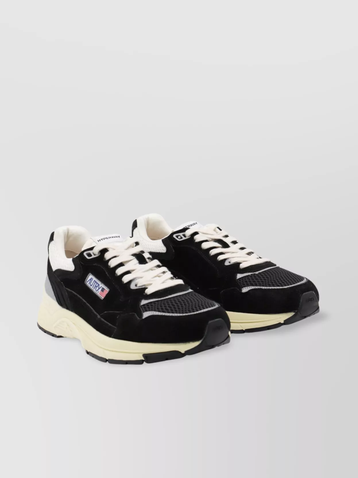 Autry Hyperway Black Low Top Sneakers With Logo Patch On Tongue And Side In Tech Fabric Man In Black