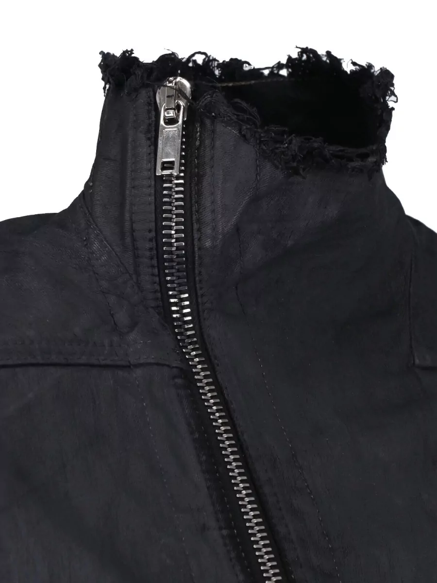 Rick Owens Drkshdw Denim Asymmetric High-Neck Single-Breasted Coat