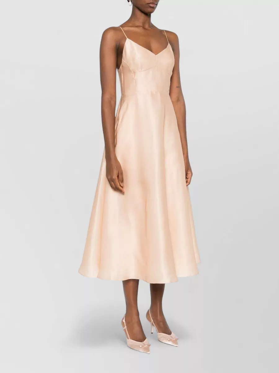 Alberta Ferretti Satin Dress V Neckline Fitted Bodice