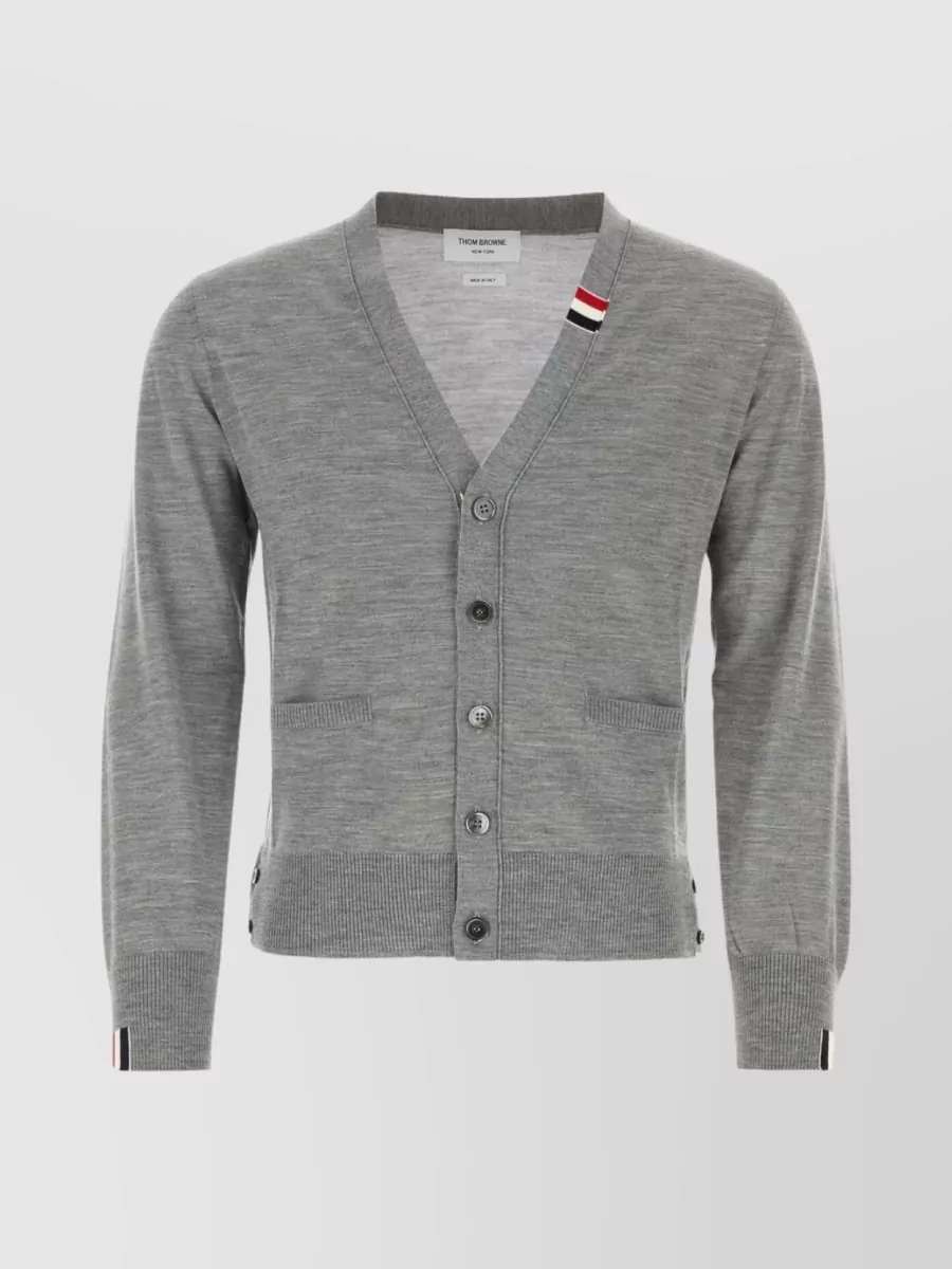 Shop Thom Browne Front Pocket Wool Blend Cardigan In Grey