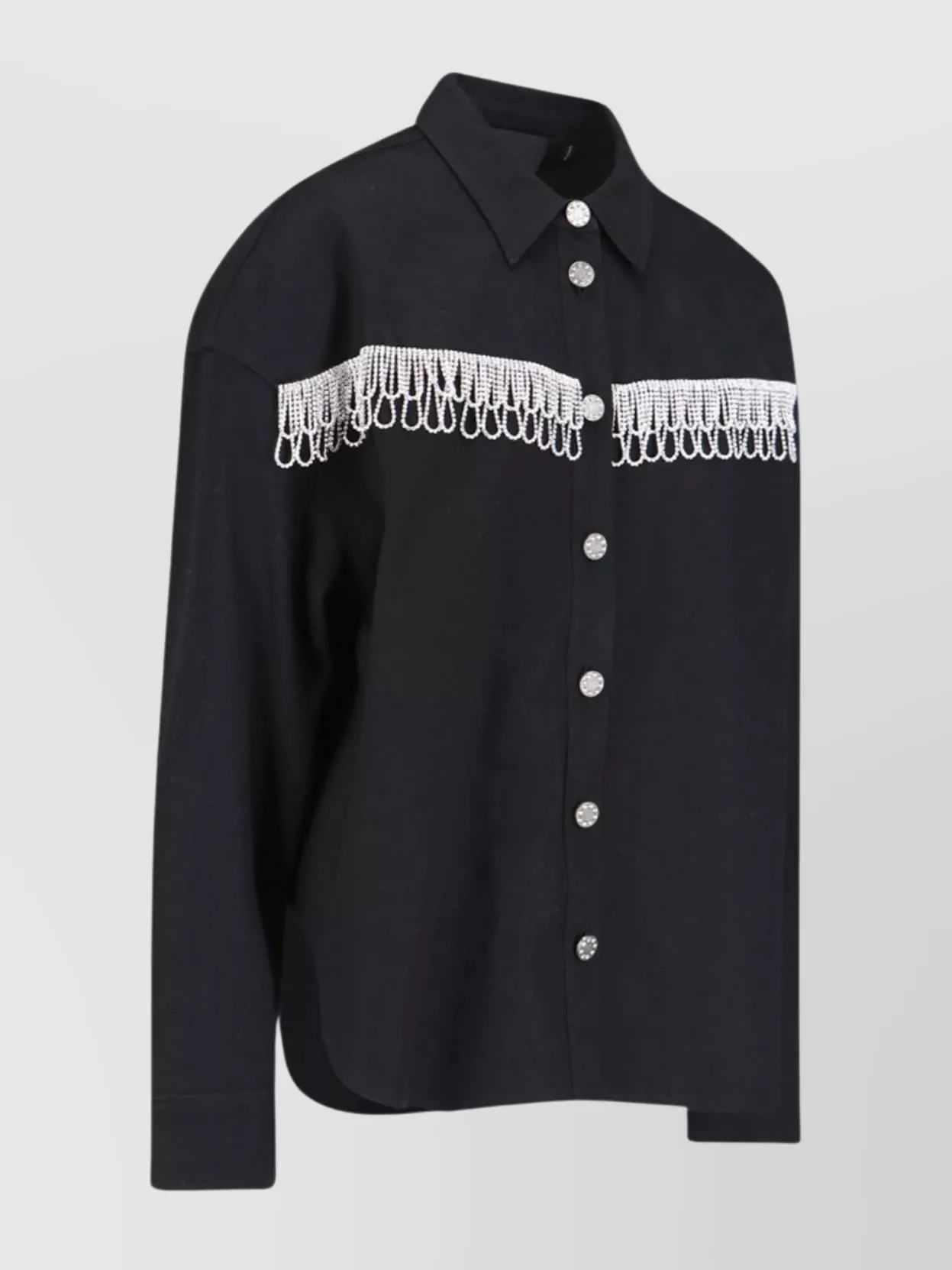Rotate Birger Christensen Rotate Overshirt With Crystal Fringes In Black
