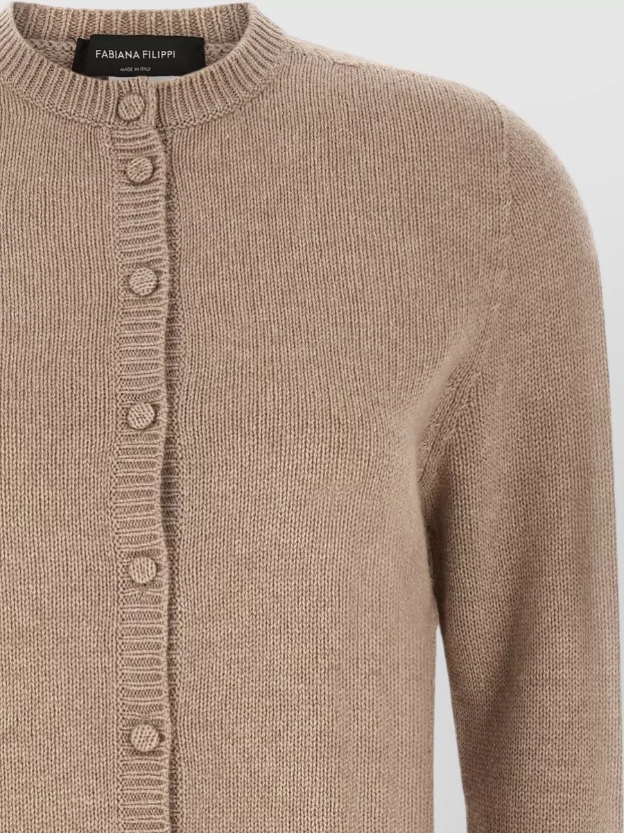 Fabiana Filippi Wool Silk Cashmere Ribbed Long-Sleeve Cardigan