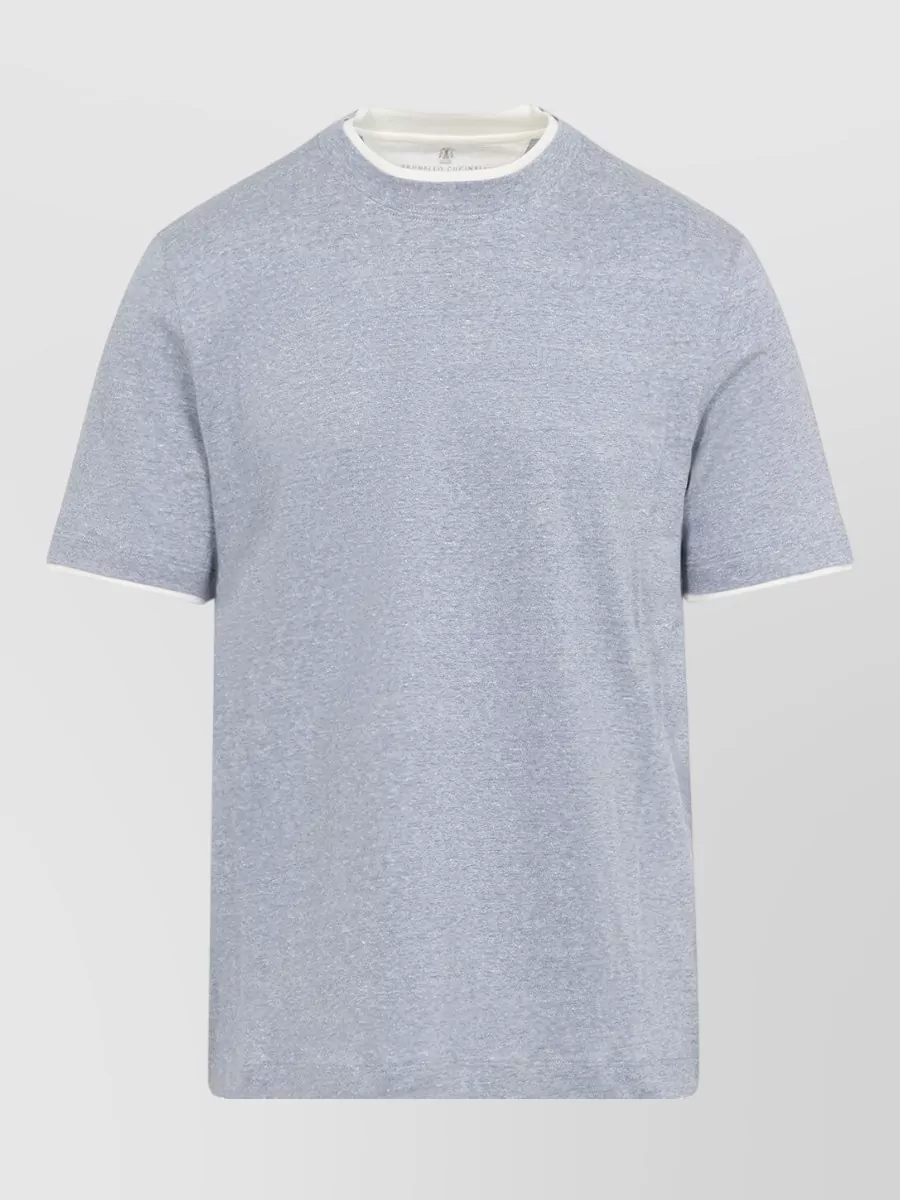 Brunello Cucinelli Short Sleeves Crew Neck Heathered Contrast Trim
