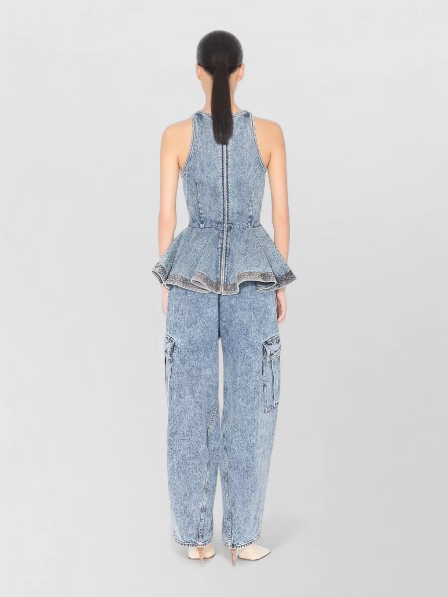 Alaïa Peplum Denim Top Fitted Waist Sleeveless