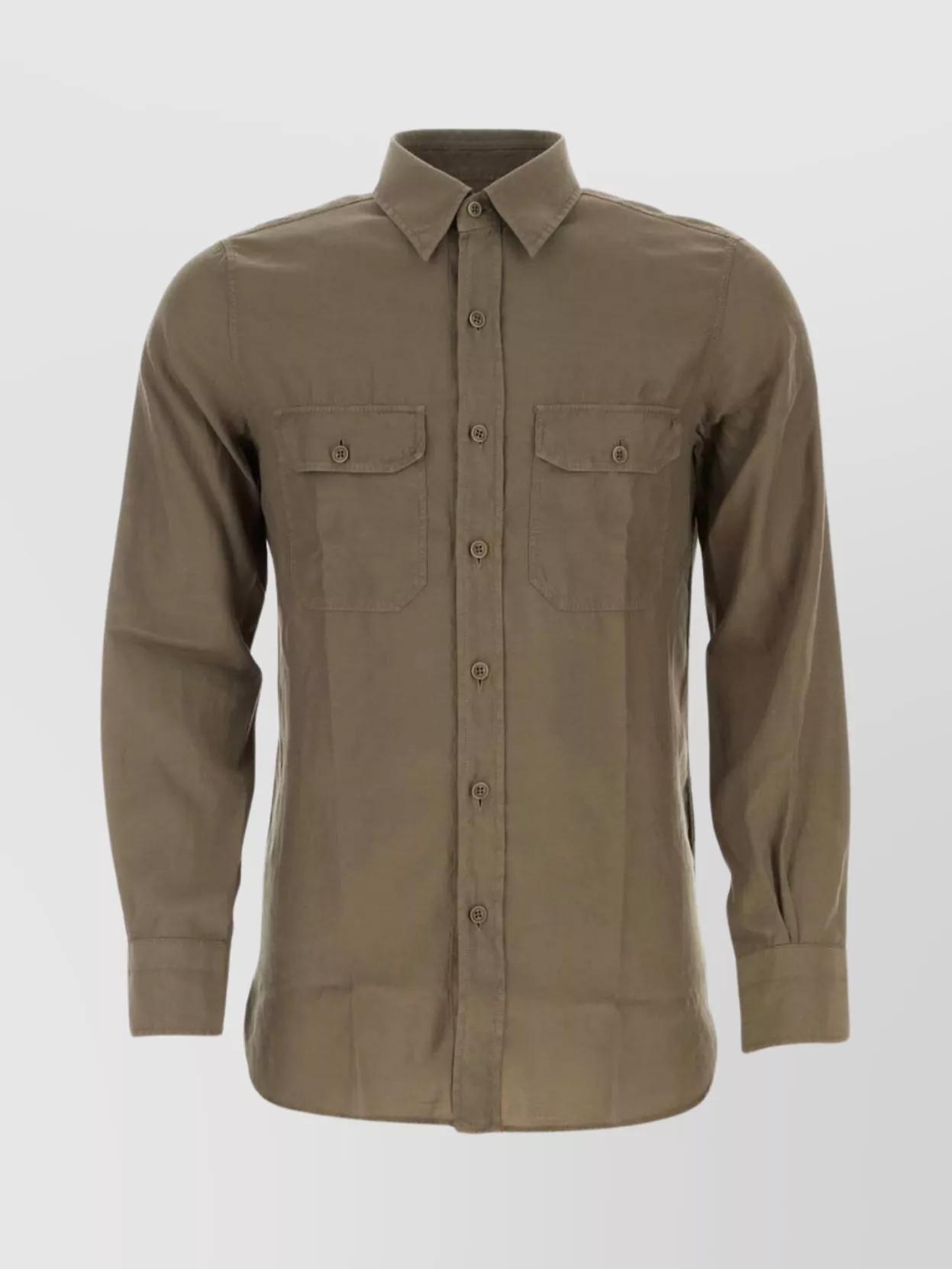 Shop Tom Ford Buttoned Collar Cupro Blend Shirt