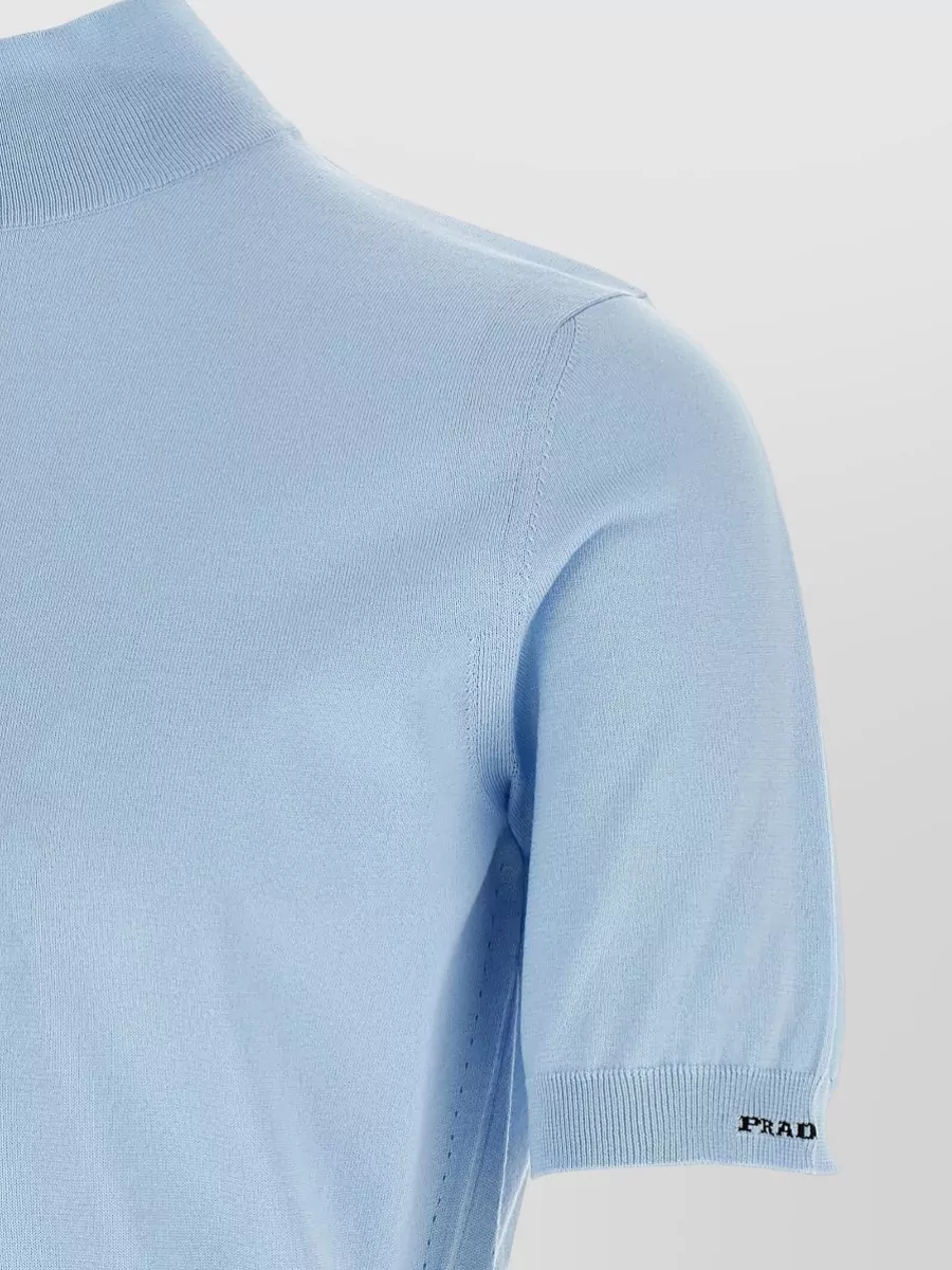 Prada Cotton Slim-Fit Mock Turtleneck Short-Sleeve Sweater