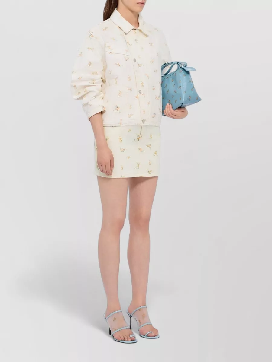 Msgm Floral-Print Cotton Fitted Skirt